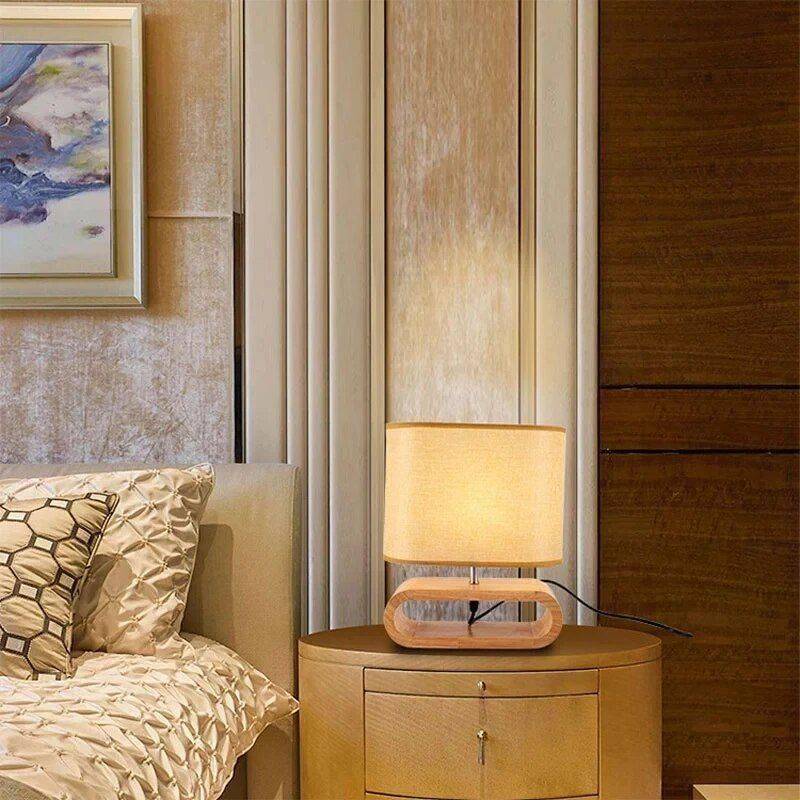 Contemporary Solid Wood & Fabric Table Lamp - LED Desk Lighting for Home & Office Home Lighting Type : Table lamp 