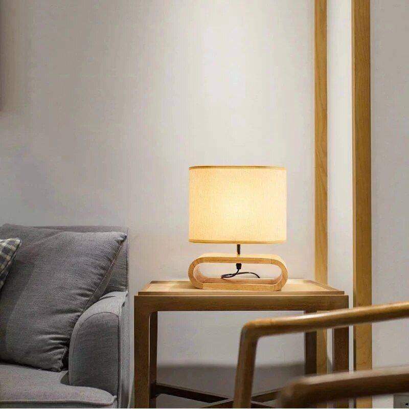 Contemporary Solid Wood & Fabric Table Lamp - LED Desk Lighting for Home & Office Home Lighting Type : Table lamp 