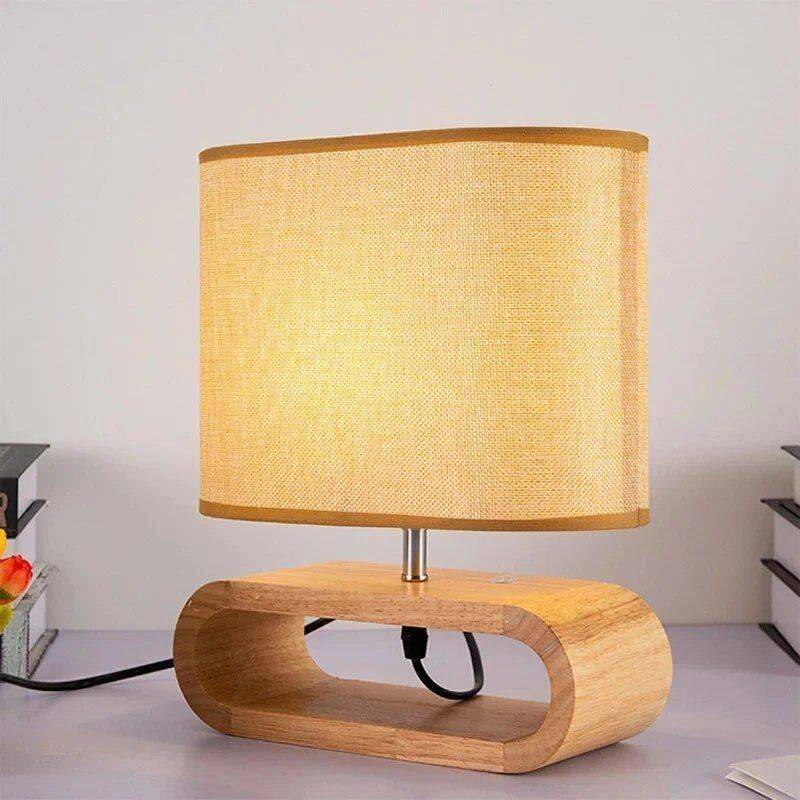 Contemporary Solid Wood & Fabric Table Lamp - LED Desk Lighting for Home & Office Home Lighting Type : Table lamp 