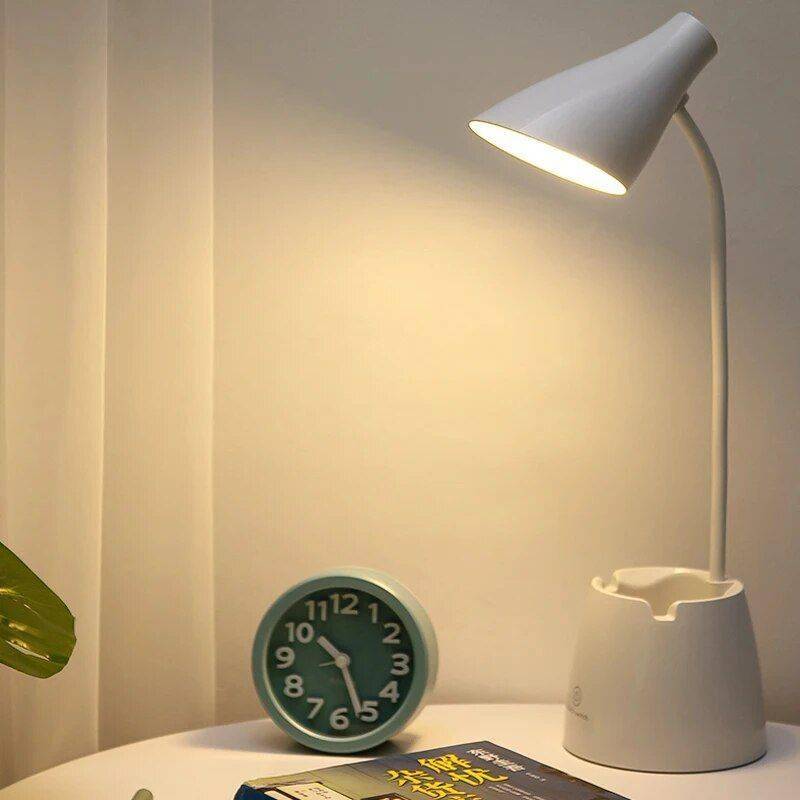Multi-Functional LED Desk Lamp with Touch Dimmer and Pen Holder Home Lighting Body Color : White|Green|Pink 