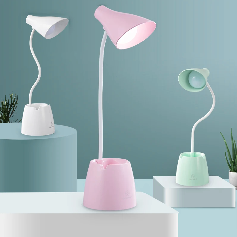 Multi-Functional LED Desk Lamp with Touch Dimmer and Pen Holder Home Lighting Body Color : White|Green|Pink 