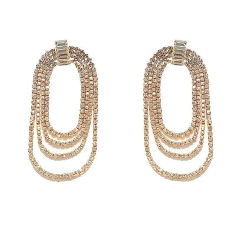 Zirconia Layered Statement Earrings Women's Fashion Metal: Gold 